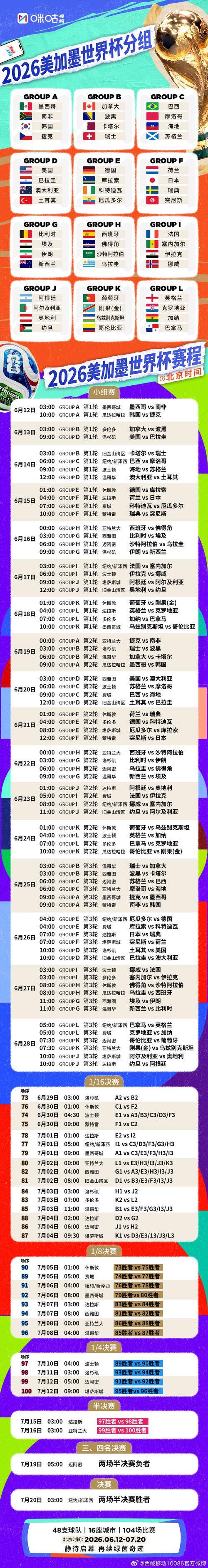 世界杯八分之一决赛赛程表公布了吗？
