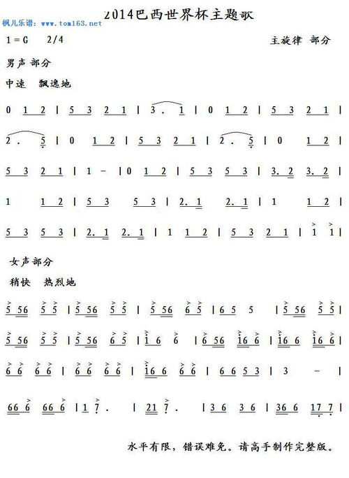 2014巴西世界杯官方主题曲是什么？