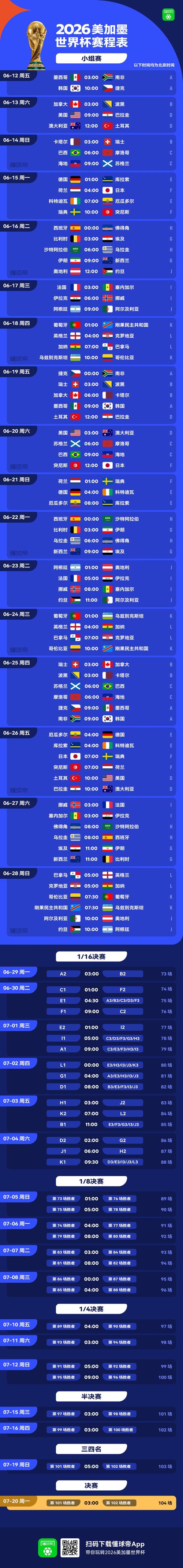 2026世界杯完整赛程表何时公布?各阶段比赛时间一览